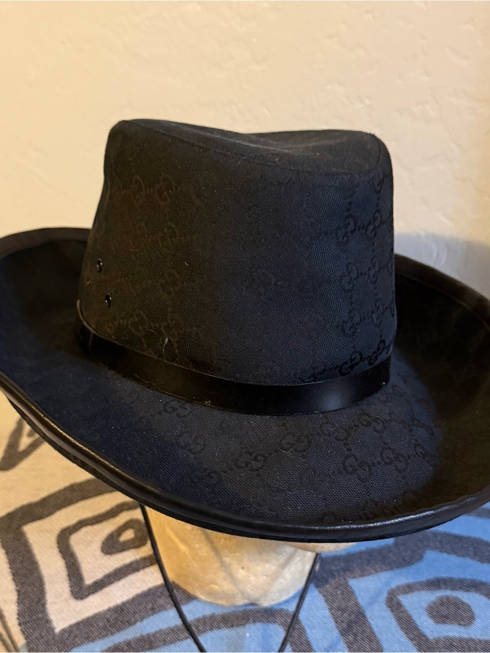 Hard to Find Gucci Tom Ford Black Cowboy Hat GG Monogram Canvas Rare